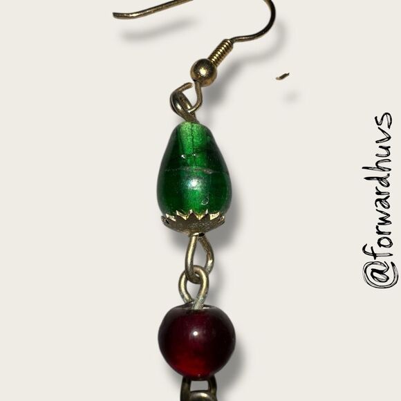 Handmade Long Glass Bead Earrings – Irregular Shape, Artisan Dangle, Boho Style - Picture 8 of 9